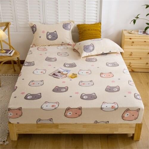 Plush Thicken Warm Fitted Sheet with 2pcs Pillowcases Soft Crystan Velvet Mattress Cover Protector Elastic Band Linens Bed Cover