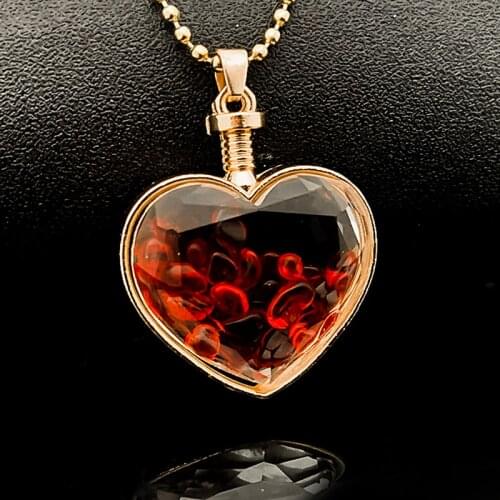 Luxury Heart Glass Bottle Pendants for Women Girls with Natural Stone Gravel Inside Bohemian Jewelry Unique Wedding Party Gifts