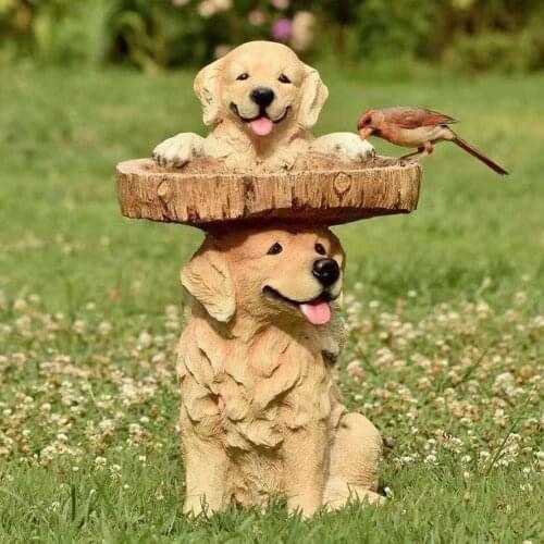 Garden Bird Feeder Resin Dog Small Raccoon Tree House Bird Bath Bowl Hummingbird Drinking Water Feeder Bird Drinking Feeder