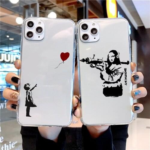 Street Art Banksy Graffiti Phone Case For iphone 5 5s se 2 6 6s 7 8 12 mini plus X XS XR 11 PRO MAX transparent silicone back