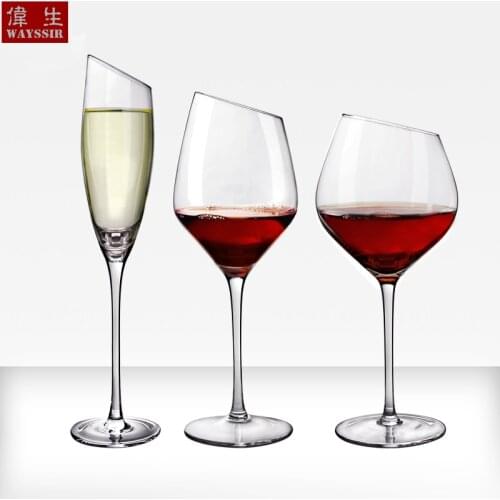 6pcs Inclined Design Champagne Crystal Glass Cup Wedding Toasting Party Wine Transparent Glass Cup Decoration Cocktail Drinking