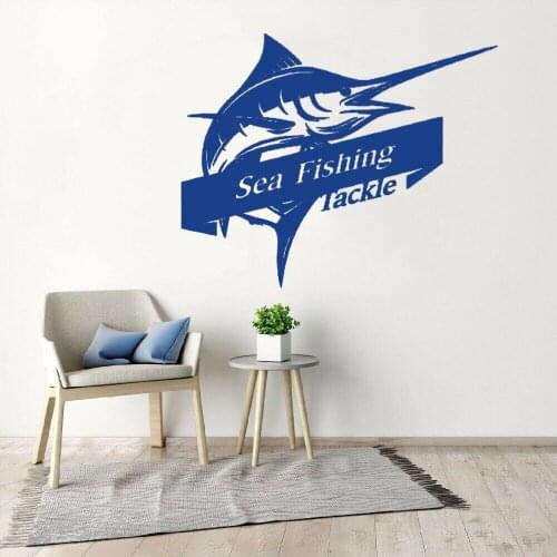 Sea Fishing Tackle Swordfish Marlin Sticker Decal Bucket Tackle Shop Fishhook Sticker Fish Tank Boat Box Car Vinyl DW8475