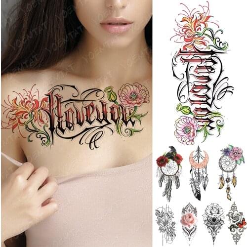 Waterproof Temporary Tattoo Sticker Dreamcatcher Flowers Love Flash Tattoos Butterfly Lotus Body Art Arm Fake Sleeve Tatoo Women