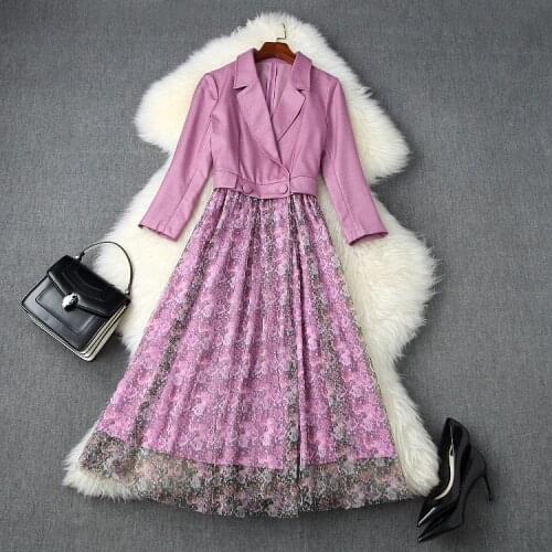 American European womens and clothing 2021 autumn new style 7 minutes of sleeve Mosaic flower print Fashionable dress