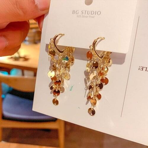 2020 New Womens Earrings Round Wafer Fine Tassels Drop Earrings for Women Bijoux Korean Girl Gifts Jewelry Wholesale