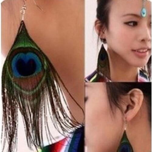 National style Peacock Feather Earrings color earrings fashion trend Earrings female