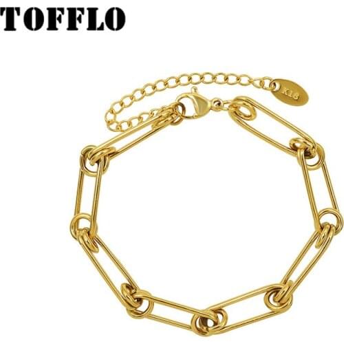 TOFFLO Stainless Steel Jewelry Paper Clip Chain Bracelet Womens Fashion Pin Bracelet BSE245