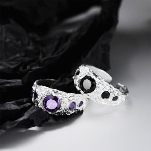 Amaiyllis S925 Sterling Silver Inlaid Zircon Ring Female Open Irregular Texture Index Finger Ring Jewelry For Women