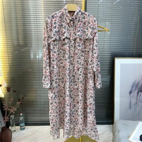 Womens Bohemian Print Long Sleeve Shirt Dress Turn-down Collar Long Sleeve Irregular Female Midi Dresses