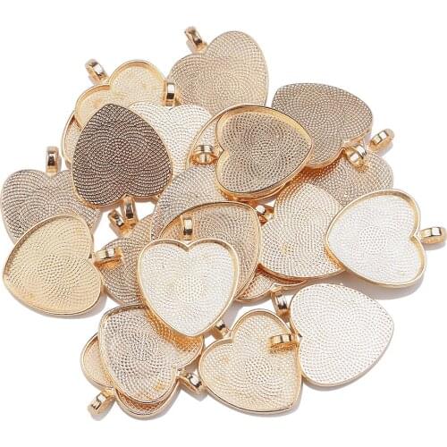 10pcs Heart Cabochon Settings Gold Plated Pendants Blank Bezel Tray Base Fit 25mm Glass DIY Necklace Making Supplies Accessories
