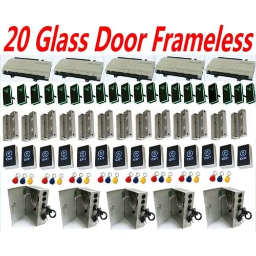 20 Glass DoorFrameless Lock 1 Software Control Management Turnkey Full Kit Web Controller with 20 pcs RFID Card LEDReader+UPS
