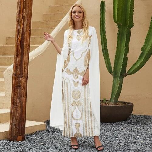 2021 Sequin Abaya Dubai Muslim Dress Fashion White Robe Kaftan Islamic Embroidery Mujer Luxury Evening Dresses Vestidos Caftan