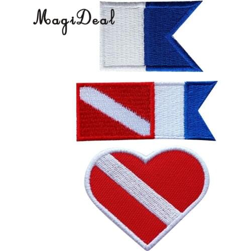 3Pcs Dive Diver Down Flag Alpha Flag Patch Patches Backpack Badges Iron On Embroidered Applique Underwater Scuba Diving Souvenir