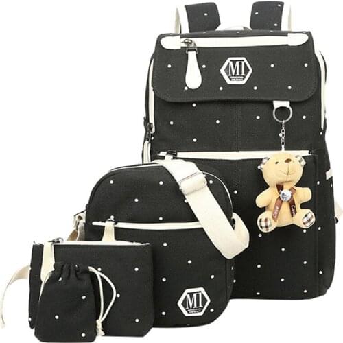 4Pcs/set Fashion Canvas Women School Backpacks College School Bags for Teenager Girls Rucksack Moclila Travel Shoulder Bag