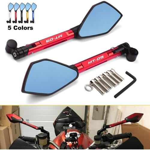CNC Aluminum Universal Motorcycle Handlebar Rear View Mirrors Blue Anti-glare Mirror For Yamaha MT09 MT-09 MT 09 2014-2021 2019