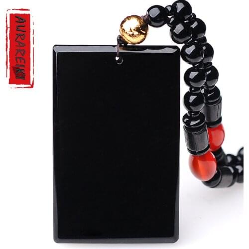AURAREIKI Black Obsidian Stone Pendant Buddhist Amulet Health Protection Necklace Necklace Mens Womens Jewelry C0020