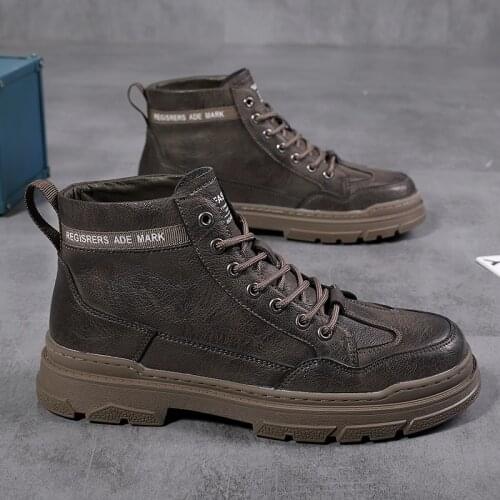 New Men Shoes Men Autumn Boots High Quality Leahter Fashion Casual Motocross Boots Round Toe Military Outdoor Retro Hiking Shoes