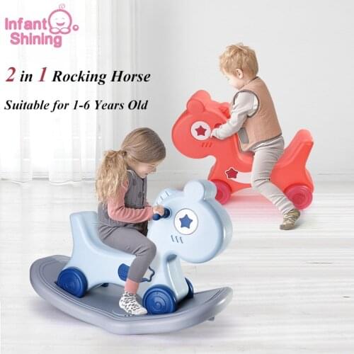 Infant Shining 2-in-1 Rocking Horse Toys 1-6 Years Old Dual Purpose Rocking Horse Toy Indoor Rideable Anti-slip Toys