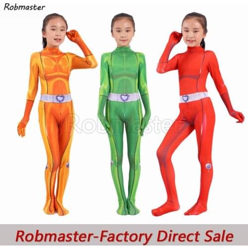 Anime Totally Spies Cosplay Costume Kids Zentai Bodysuit Clover Ewing Samantha Simpson Alexandra Jumpsuit Halloween Girl Costume