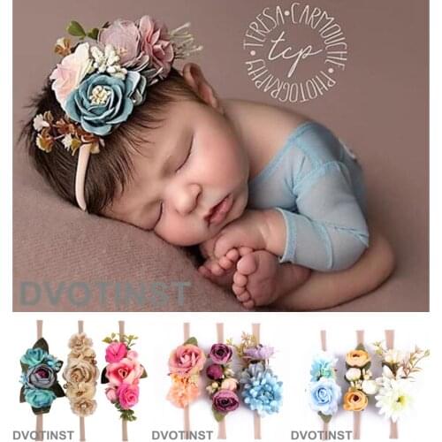 Dvotinst Newborn Photography Props Baby Headband Floral Flower Headwear Headdress Hair Band Accessories Studio Shoot Photo Prop