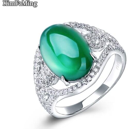 Elegant Women Solid 925 Silver Rings in Natural Green Chalcedony Stone Jewelry Birthday Gift OPR170