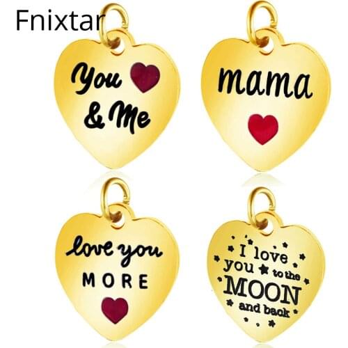 Fnixtar 12*15mm Stainless Steel Heart Charms Pendant for Women Love Metal Charm Handmade Jewelry Mothers Day Gift 10pcs/lot