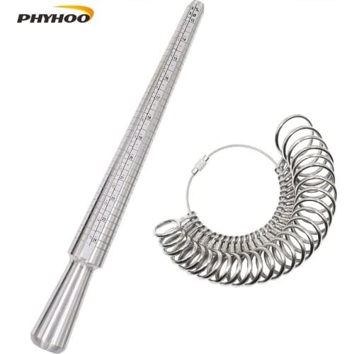 Ring Mandrel Sizer Metal Jewelry Measure Size 1-13 with Rings Finger Gauge Set of 27 Pcs Circle Models Jewelers Sizers Tools