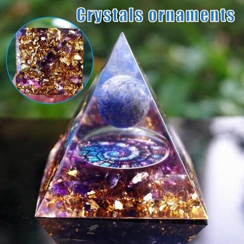 Lapis Lazuli Crystal Sphere Orgone Pyramid Natural Amethys Pyramid Desktop Ornament Positive Energy Generator Home Decor can CSV