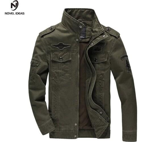 Novel ideas ARMY MILITARY OUTDOORS HIGH QUALITY STAND COLLAR JACKET PILOT OUTERWEAR DENIM JACKET MALE JAQUETA