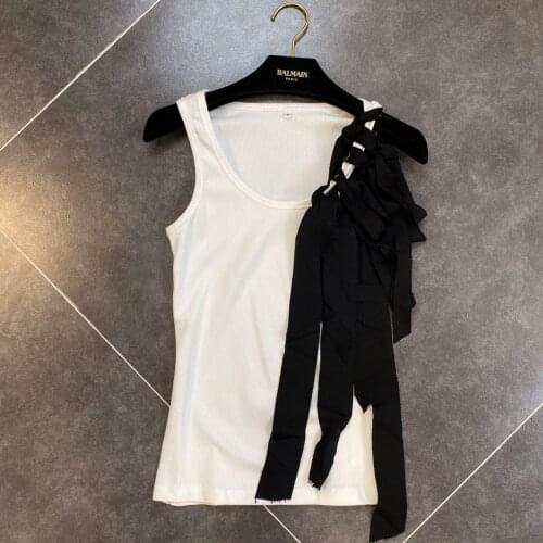 Summer Sleeveless Shirt Woman New Ribbon Bow Decoration Designer Tank Top Women All-match Slim Tops