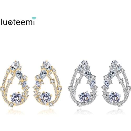 LUOTEEMI Luxury Women Stud Earrings for Wedding Party Water Drop Paved Cubic Zircon Fashion Jewelry Brincos Christmas Gift