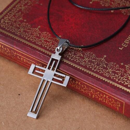 Fashion Female Cross Pendants Silver Color Jesus Stainless Steel Hollow Double Layer Cross Necklace Jewelry For Men Women Choker