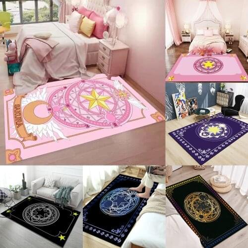 Cartoon Moon Sakura Magic Captor Card Square Rug Magic Array Carpet Doormat Antislip Plush Living Room Home Floor Mat