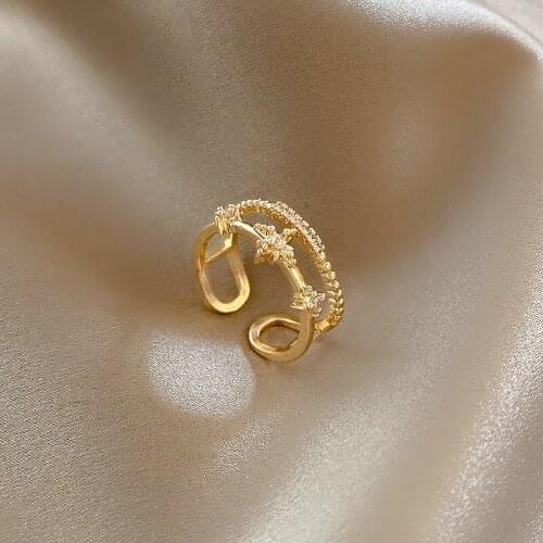 Korean New Trendy Double Layer Opening Adjustable Rings for Women Delicate Stars Ring Female Elegant Index Finger Ring Jewelry