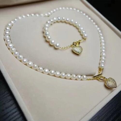 One set white freshwater pearl near round 8-9mm 18inch bracelet 8inch wholesale nature beads FPPJ