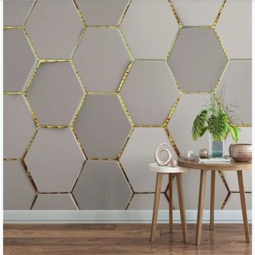 Custom wallpaper modern metal abstract gold geometric mural background wall decoration - high quality silk fabric