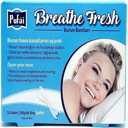 Pufai Breathe Fresh Nasal Strips Improve Breathe Athlets Transparent Large Size 66mm 19mm 10 Per Box