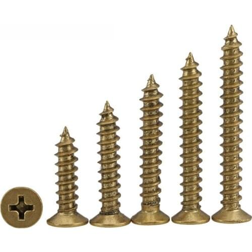 50pcs/lot M3x6-20mm Flat Head Self-tapping Screws with Brass Color Round Countersunk Head Screws Bolt Woodworking Tools Hardware