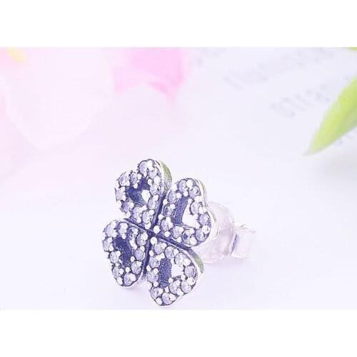 925 Sterling Silver Four-leaf Clover Quatrefoil Heart Zirconia Crystal Stud Earring Kid Girl Baby Christmas Pendientes Brincos