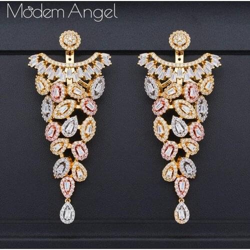 ModemAngel Trendy Luxury Flower Blossom Stud Earrings For Women Wedding Cubic Zirconia Crystal African Dubai Gold Bridal Earring