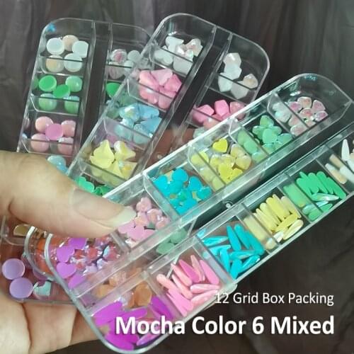 Hot sale Mocha color Nail Art Rhinestone 12 Grid box Mix shape for Nails Glitter DIY Manicure Accessories
