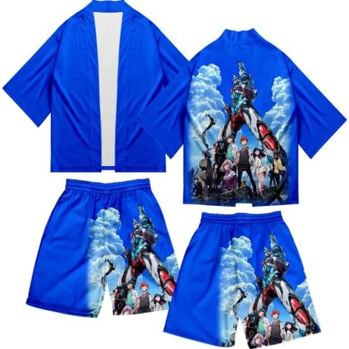 DYNAZENON Japanese Traditional Orient Cardigan Polyester Fiber Kimono Haori Unisex Loose Outfit And Short Pants Suits