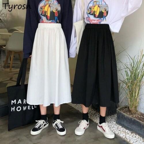 Skirts Women Solid Empire Oversize Retro Elastic Waist A-line Midi Skirt All-match Tooling Harajuku Streetwear Safari Style Teen