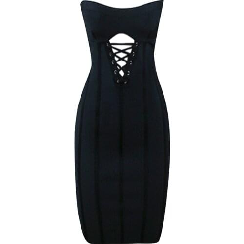 2021 Summer New Women Bandage Dress Strapless Sexy Hollow Out Sleeveless Black Mini Dress Celebrity Club Bodycon Vestidos