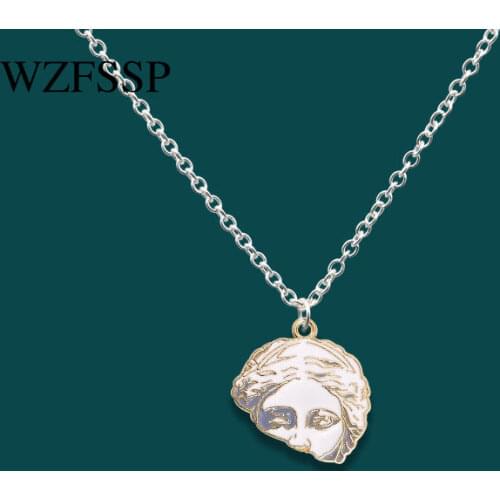 WZFSSP Women Necklace Metal Art Mutilated Face Pendant Necklaces Fashion Trendy Enemal Charm Jewelry Egirl Gifts Party New N0007