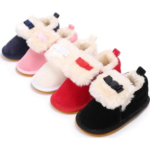 Winter new fashion baby boy girl soft plus velvet non-slip infant children solid color toddler shoes PU snow boots