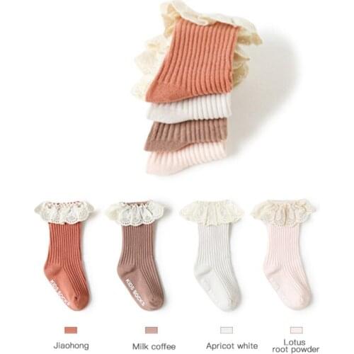 1 Pair Baby Girls Stocks Frill Socks With Cute Bow Spanish Frilly Cotton Rich For 0-3 Years Spring And Summer
