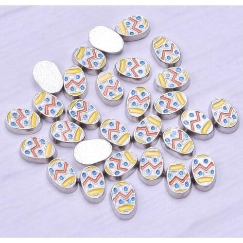 F555 Alloy Metal 8*6mm Colorful Easter Egg Floating Locket Charms For Glass Locket Handmade Crafts