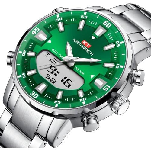 2021 High Quality Luxury Fashion Double Movement Quartz Men Watch LED Display Waterproof Sport Luminous Male Wristwatch