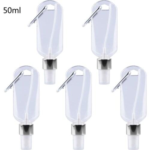 5Pcs 50ml Reusable Portable Mini Size Alcohol Spray Bottle Hand Sanitizer Travel Small Size Holder Hook Keychain Carrier
